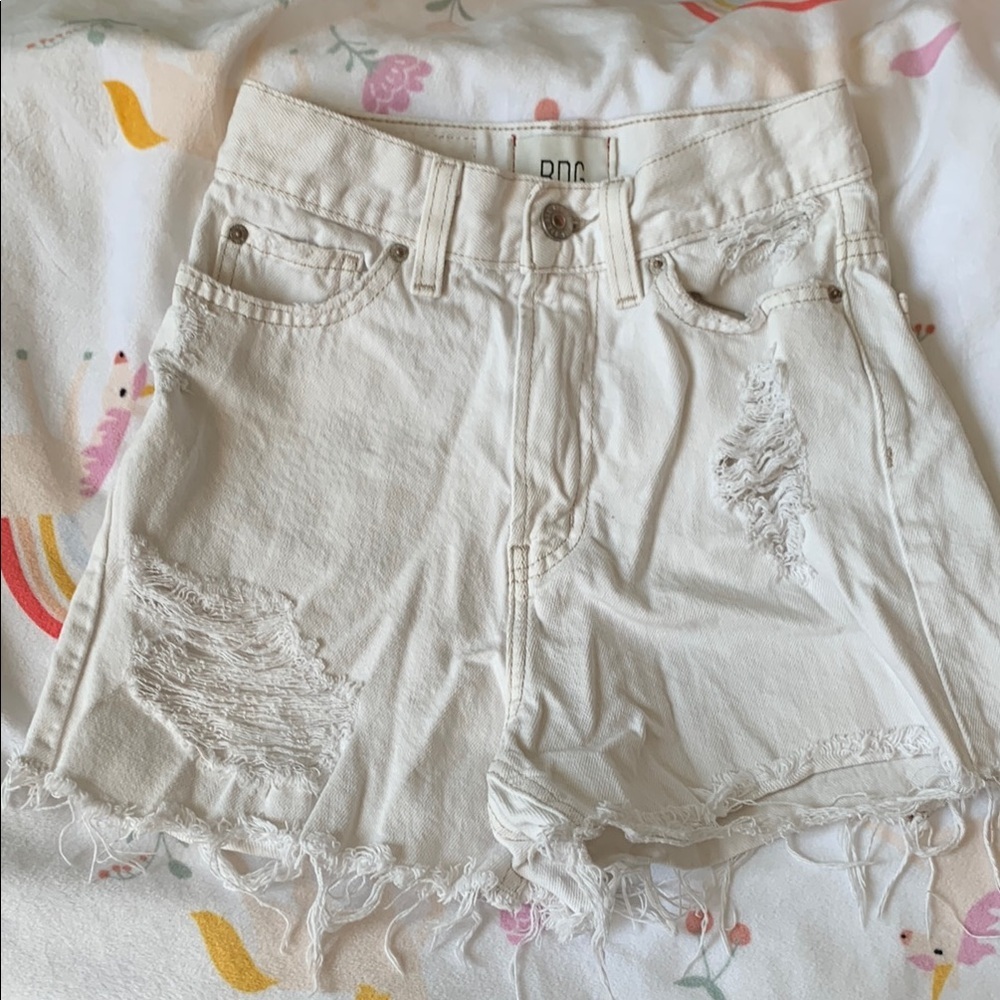 BDG White Distressed A-Line Shorts